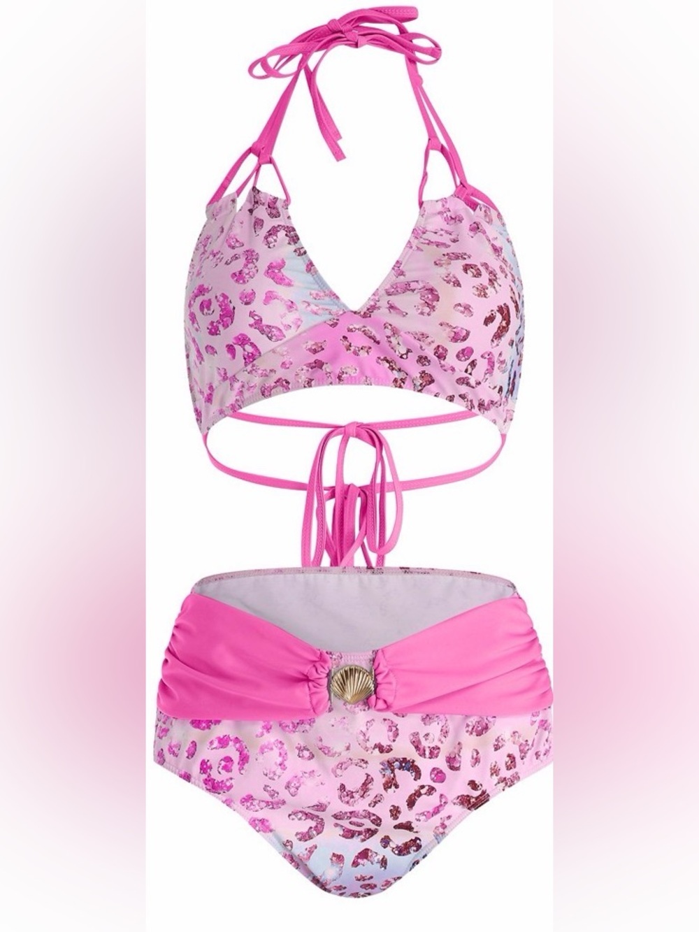 Pink Leopard Print High-Waist Wrap Bikini Set- Only tried on once. Did not wear